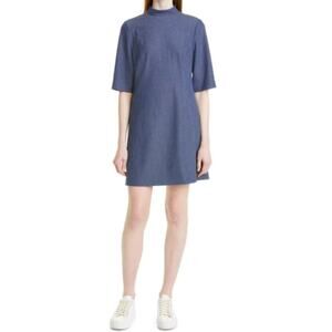 Alice + Olivia Classics Denim Sheath Dress Size 0 Blue Back Zip Short Sleeve